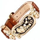 Clear Bracelet Bangle Faux Leather Metal Casting Crytsal Studs Engraved Love Mom Tex 25182-3194AGCLR