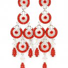 Red Earring Post Earring Crystal Studs Beads Linear Drop Tear Drop 4 Inch Drop 2435-1234RDRED