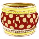 Yellow Bracelet Bangle Stackable Crystal Studs Prong Set Fabric Painted Polka Dots Va 2432-6909GDYEW