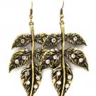 Clear Earring Fish Hook Metal Leaves Crystal Studs Texture 2 1 2 Inch Drop 23145-0871BOCLR