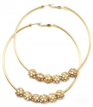 Clear Earring Hoop Pin Catch Fireball Crystal Studs Texture 3 1 4 Inch Drop 23145-0370GDCLR