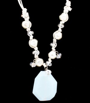 White Necklace Pendant Beads Acrylic Stone Faceted Multi Strand Cords Adjustable 2 3 2191014-7919WHT