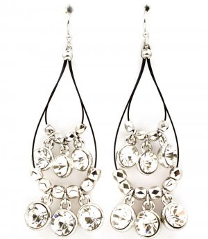 Clear Earring Fish Hook Cord Glass Stones Chandelier Drop Tear Drop Beads 2 Inch Dro 21695-3560RDCLR