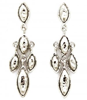 Silver Colored Earring Post Earring Metal Casting Navette Cut Faceted 2 1 4 Inch Dro 21695-3354RDSIV