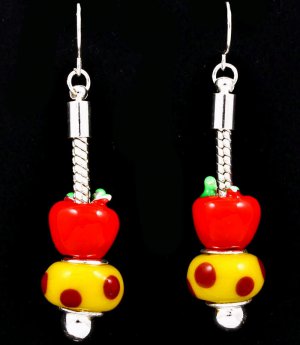 Multi Colored Earring Fish Hook BeadBead Apple 1 3 4 Inch Drop 210155-0864RDMLT