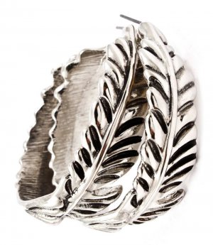 Silver Colored Earring Post Earring Metal Casting Leaf Texture 1 3 4 Inch Drop 1995-99656ASSIV