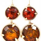 Brown Earring Fish Hook Metal Casting Disc Lucite Stone Faceted 2 1 2 Inch Drop 1965-990441GDBRO