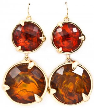 Brown Earring Fish Hook Metal Casting Disc Lucite Stone Faceted 2 1 2 Inch Drop 1965-990441GDBRO