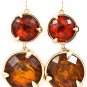 Brown Earring Fish Hook Metal Casting Disc Lucite Stone Faceted 2 1 2 Inch Drop 1965-990441GDBRO