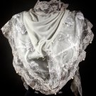 Gray Fashion Scarf Triangle Shawl With Lace Pearl Flower Silk Feel 100% Polyester 68 I 41066-9912GRY