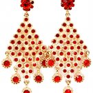 Red Earring Post Earring Stud Glass Stone Diamond Shape Flower Texture 3 1 4 Inch D 219205-3108GDRED