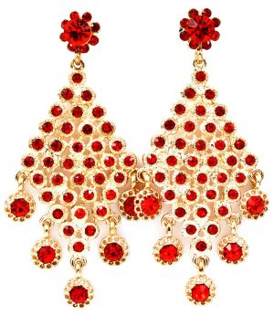 Red Earring Post Earring Stud Glass Stone Diamond Shape Flower Texture 3 1 4 Inch D 219205-3108GDRED