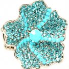 Teal Ring Adjustable Stretch Flower Crystal Studs Pave Set Glass Stones 1 1 4 Inch 2192018-4269RDTEL