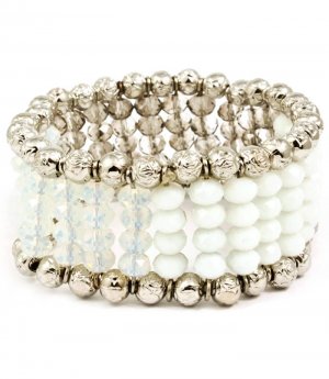 Multi Colored Bracelet Stretch Beads Mixed Beads Flower Texture 1 Inch Width 218192-10544RDMLT
