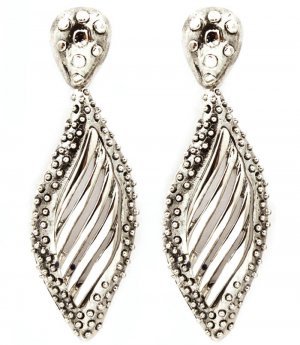 Silver Colored Earring Post Earring Metal Casting Texture Pierced Navette 1 3 4 Inch 21695-3341ASSIV