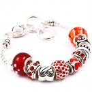Red Bracelet Bangle Lobster Clasp Bead Metal Casting Crystal StudsBead Heart Textu 210152-03160SVRED