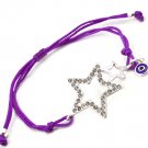 Purple Bracelet Cord Adjustable Crystal Studs Stars Evil Eye Enamel 10 Inch Long 210152-03069SVPUR