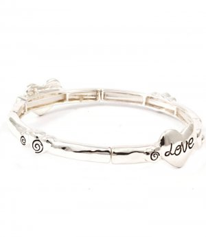 Silver Colored Bracelet Bangle Stretch Metal Casting Heart Engraved Love 2 1 2 Inc 210152-03050SVSIV