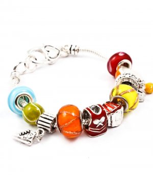 Multi Colored Bracelet Bangle Lobster Clasp Bead Metal CastingBead Cap Tennis Ball 210152-02697ASMLT