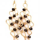 Black Earring Fish Hook Bead Metal Casting Diamond Shape Ribbon Texture 3 3 4 Inch D 1995-99680GDBKA