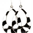 Black & White Earring Fish Hook Enamel Pierced Tear Drop Texture 3 1 2 Inch Drop 11615-1038RDBKW