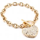 Clear Bracelet Toggle Heart Valentine Crystal Studs Pave Set 7 1 2 Inch Long 11312-1100GDCLR