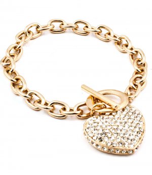 Clear Bracelet Toggle Heart Valentine Crystal Studs Pave Set 7 1 2 Inch Long 11312-1100GDCLR