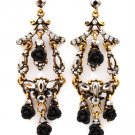 Black Earring Post Earring Metal Casting Crystal Studs Fringe Flower Navette Texture 53532-570AGBLK