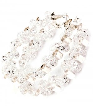 Clear Earring Pin Catch Hoop Metal Casting Acrylic Stones Interlaced 2 1 2 Inch Drop 53532-547SVCLR