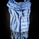 Blue Fashion Scarf Checked And Striped Print Scarf Tassel 100% Polyester 78 Inch X 22 21316-3668BLU