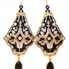 Black Earring Fish Hook Metal Casting Crystal Studs Multi Layered Tear Drop Formica 1995-99694AGBLK