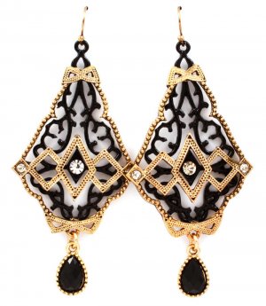 Black Earring Fish Hook Metal Casting Crystal Studs Multi Layered Tear Drop Formica 1995-99694AGBLK