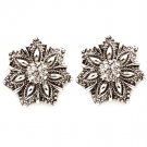Clear Earring Clip On Metal Casting Crystal Studs Flower Texture 1 Inch Drop 1995-99688ASCLR