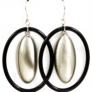 Silver Colored Earring Fish Hook Oval Hoop Matte Finish Porcelain 2 Inch Drop 32533-10638TTSIV