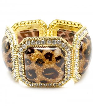 Clear Bracelet Stretch Crystal Studs Glass Stone Animal Print Texture 1 3 4 Inch Wid 310227-080AGCLR