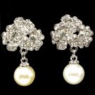 White Earring Post Earring Crystal Studs Faux Pearl Flower 1 1 2 Inch Drop 25185-5421RDWHT