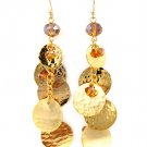 Gold Colored Earring Fish Hook Beads Metal Discs Texture Linear Drop 8 Inch Drop 25185-3016GDGOD