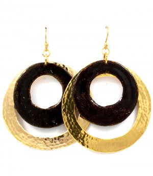 Black Earring Fish Hook Metal Casting Texture Enamel 2 1 4 Inch Drop 25185-3011GDBLK