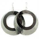 Silver Colored Earring Fish Hook Metal Casting Texture Enamel 3 Inch Drop 25185-3010TTSIV