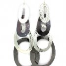 Silver Colored Earring Fish Hook Metal Casting Texture Oval Layered 5 Inch Drop 25185-3002TTSIV