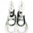 Silver Colored Earring Fish Hook Metal Casting Texture Oval Layered 5 Inch Drop 25185-3002RDSIV
