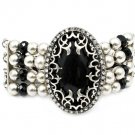 Black Bracelet Stretch Filigree Mixed Beads Lucite Metal Chains Interlaced 2 Inch Wi 25182-3171SOBLK