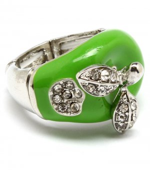 Green Ring Adjustable Stretch Crystal Studs Apple Poured Enamel 15 Mm Width 251818-3052RDGRN