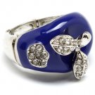 Blue Ring Adjustable Stretch Crystal Studs Apple Poured Enamel 15 Mm Width 251818-3052RDBLU