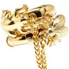Gold Colored Ring Adjustable Stretch Stackable 2 Ring Set Crystal Studs Frog Bee 15 251818-2042GDGOD