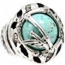 Turquoise Ring Adjustable Stretch Formica Bamboo Crystal Studs Texture 15 Mm Tall 251818-20393ASTUQ