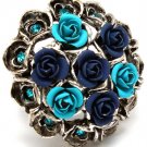 Teal Ring Adjustable Stretch Chunky Crystal Studs Flower Bouquet Texture 1 1 2 Inc 251818-10211SOTEL