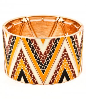 Yellow Bracelet Stretch Triangular Texture Enamel 1 1 4 Inch Width 2432-1096GDYEW