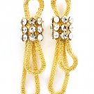 Clear Earring Post Earring Mesh Chain Glass Stones Tied 2 Inch Drop 219105-5144GDCLR