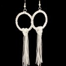 Clear Earring Fish Hook Crystal Studs Hoop Tassel 1 Inch Charm 3 1 2 Inch Drop 219105-5077SVCLR